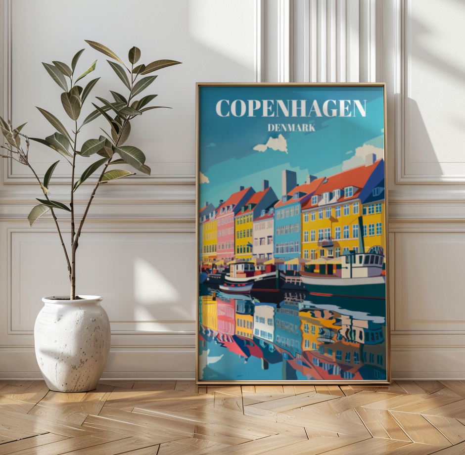 Nyhavn Copenhagen Denmark Travel Poster, Scandinavian Wall Art