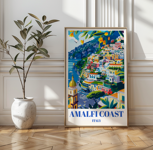 Amalfi Coast Italy Travel Poster, Coastal Landscape Wall Art