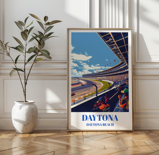 Daytona Racing Travel Poster,  Daytona Beach Florida Wall Art