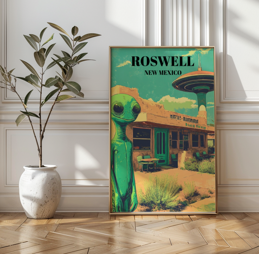 Roswell New Mexico Travel Poster, Vintage Style Wall Art Print