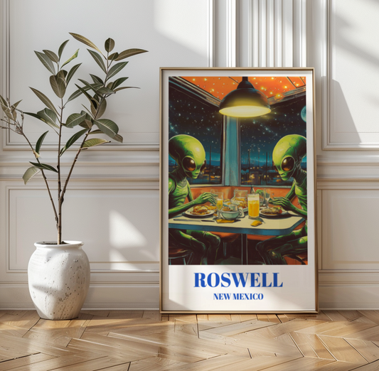 Roswell New Mexico Travel Poster, UFO Alien Art Print, Sci-Fi Wall Art