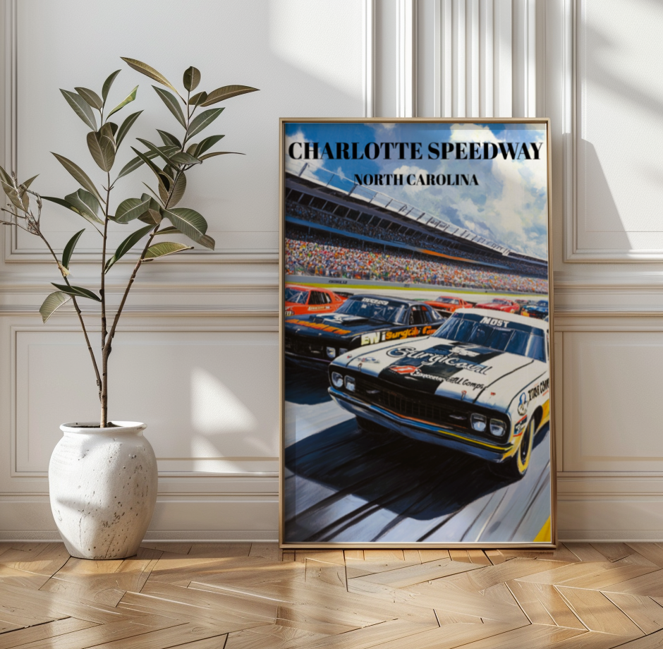 Charlotte Speedway Travel Poster Print, NASCAR Racing Wall Art