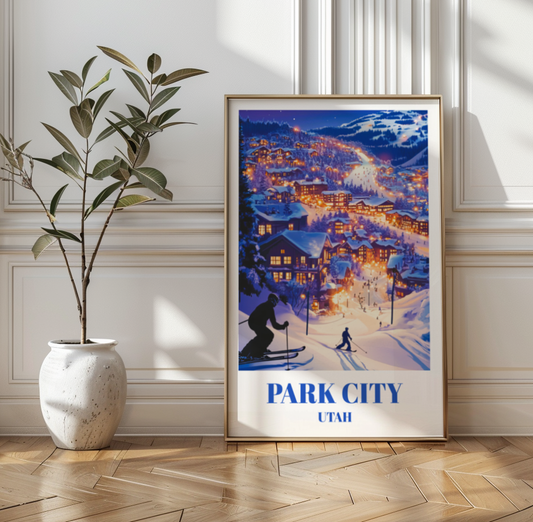 Park City Utah Travel Poster, Winter Ski Destination Wall Art Print