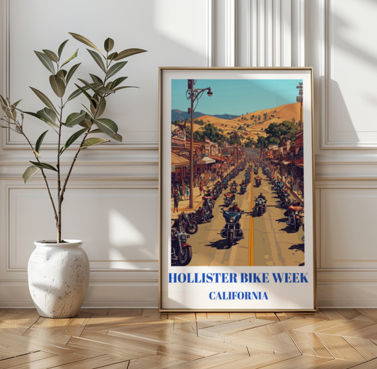 Hollister California Bike Week Travel Poster Motorcycle Rally Art Print