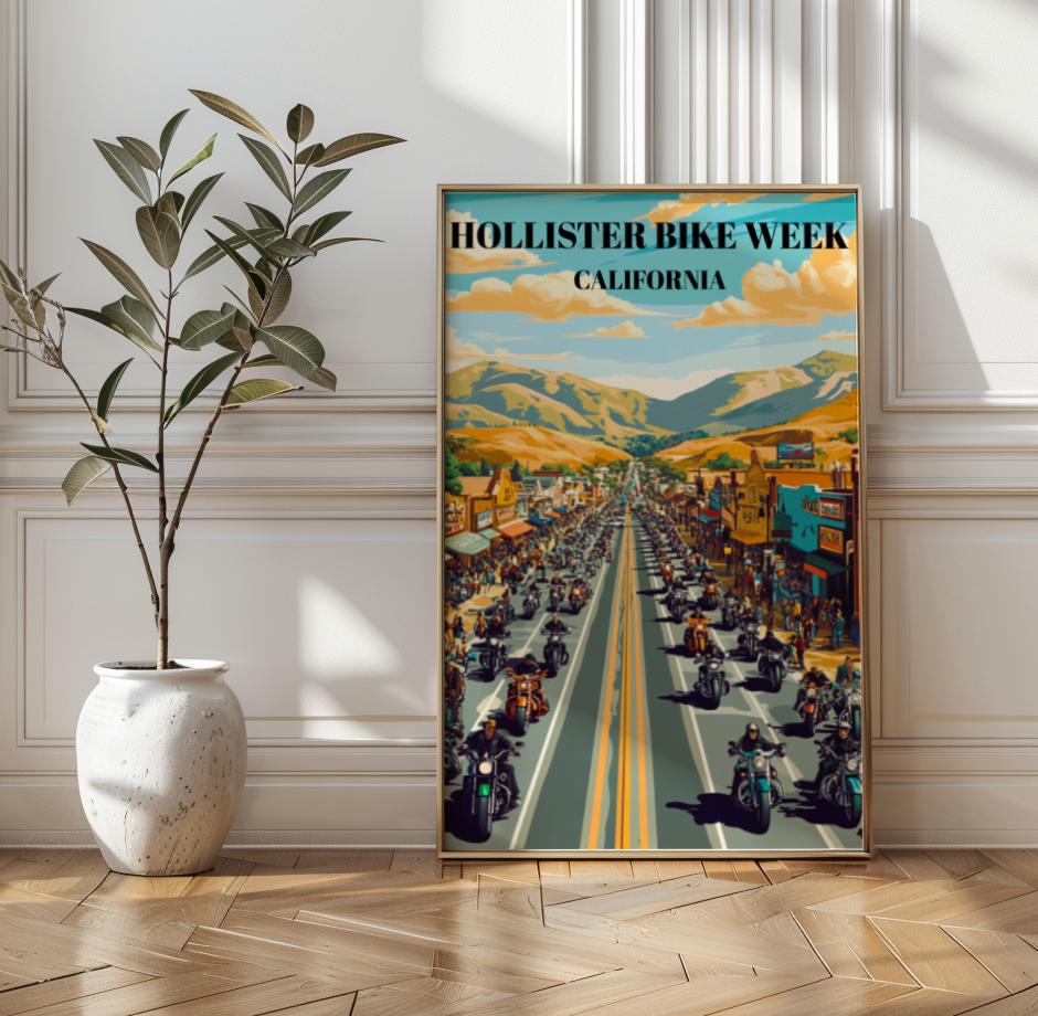 Hollister California Bike Week Travel Poster, Motorcycle Rally Wall Art, Biker Event