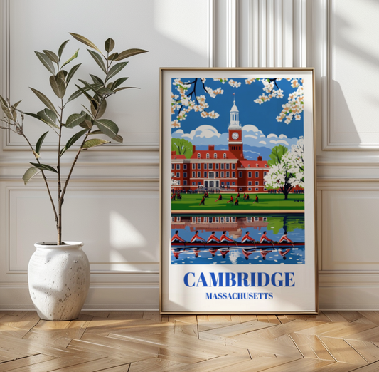 Cambridge Massachusetts Travel Poster, Historic Harvard Square Artwork