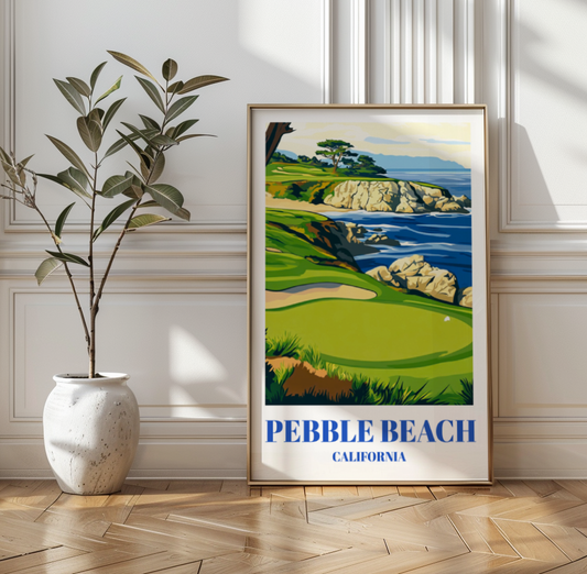 Pebble Beach Golf Course Travel Poster, Monterey California Wall Art Print