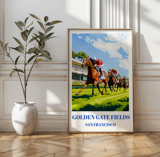 Golden Gate Fields Travel Poster, Horse Racing Track Art, San Francisco CA Wall Decor
