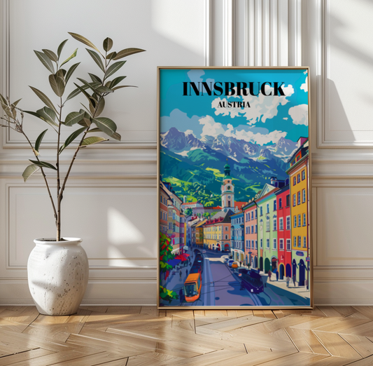 Innsbruck, Austria Travel Poster: Alpine Landscapes, Historic Architecture