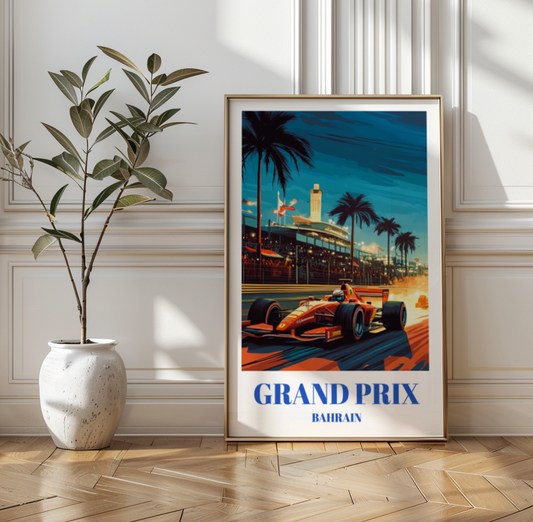 Bahrain Grand Prix Travel Poster, Sakhir Circuit Formula 1 Art Print