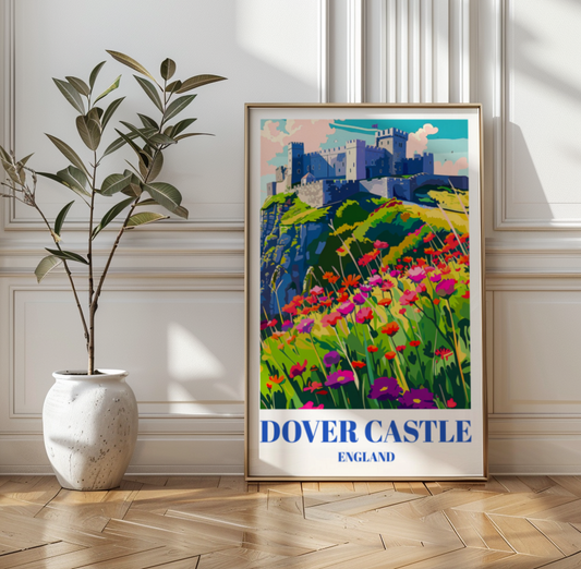 Majestic Dover Castle, England Travel Poster, Historic Landmark Art Print