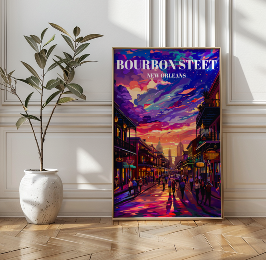 New Orleans French Quarter Bourbon Street Travel Poster Art Deco Decor
