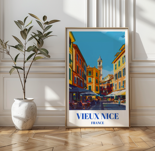 Old Town Vieux Nice France Travel Poster, Mediterranean Coastal Art