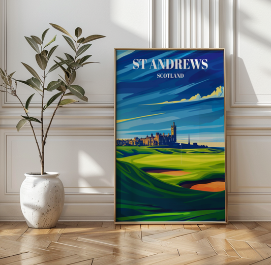 St. Andrews Links Scotland Travel Poster Print, Historic Golf Course Art Decor