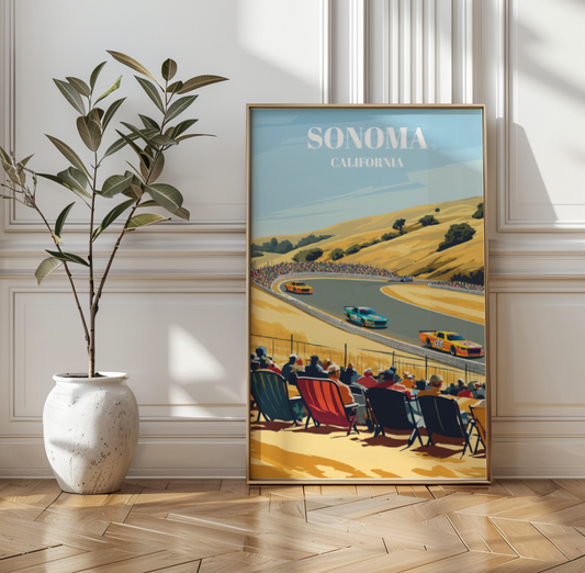 Sonoma Raceway Travel Poster, Vintage California Motorsport Art Print