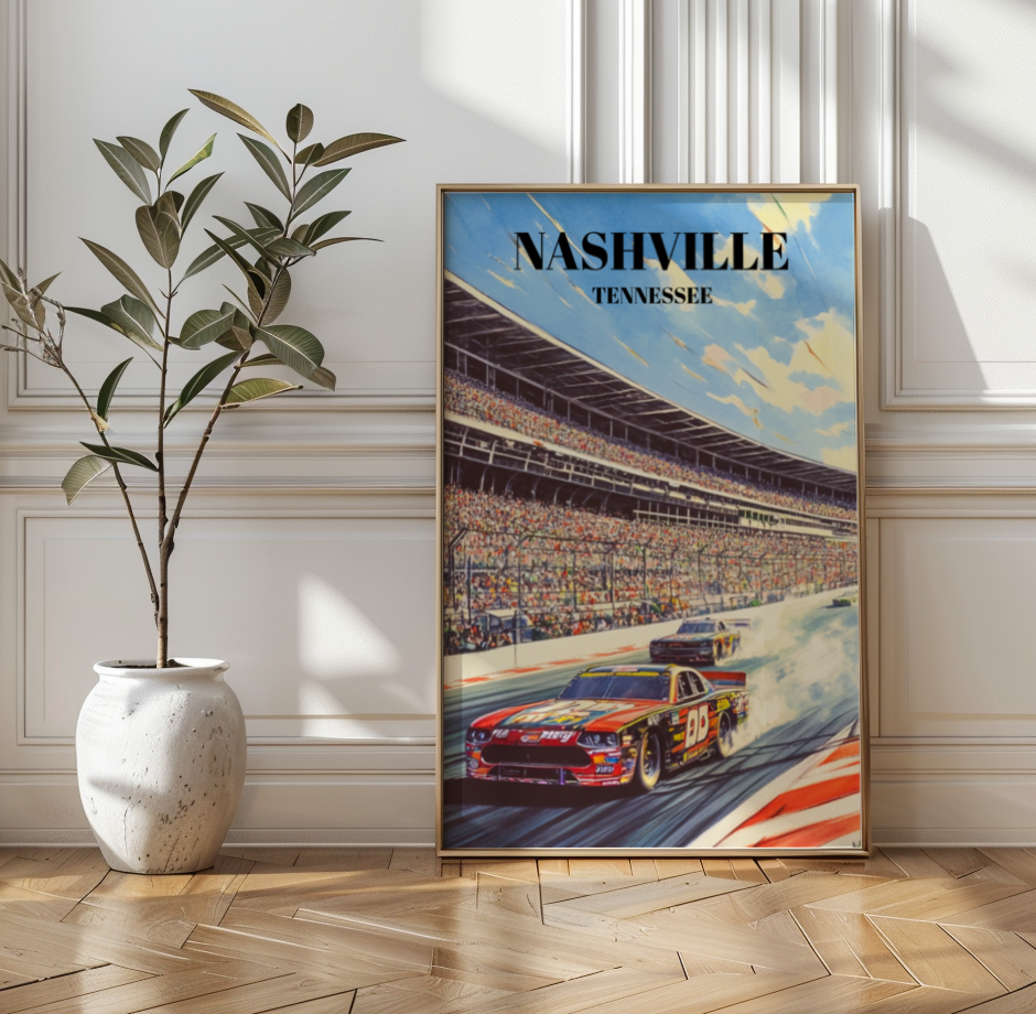 Nashville, Tennessee Superspeedway Travel Poster - Racing Wall Art, Motorsports Decor