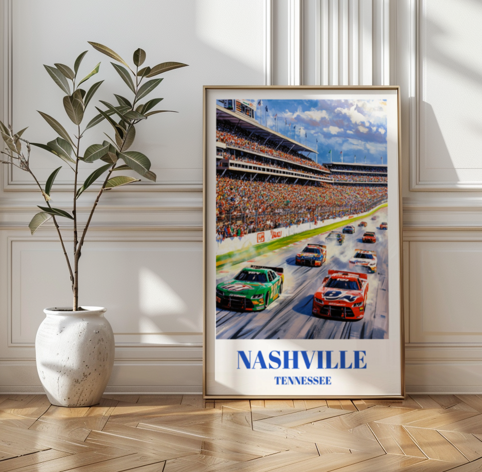 Nashville Tennessee Speedway Travel Print, Retro Racing Wall Art, Race Track Print