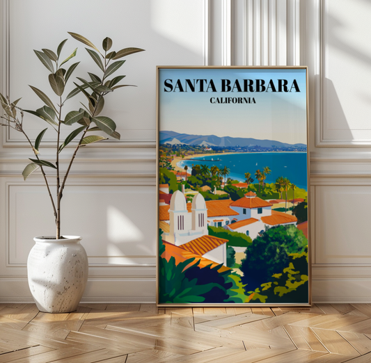 San Diego Bay Travel Poster, Coronado Bridge Illustration, Vintage California Skyline Print