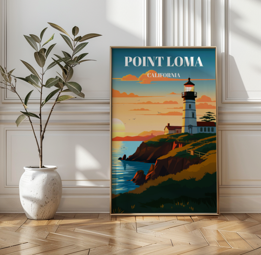 Point Loma Lighthouse Travel Poster Art Print - San Diego Coastal Wall Decor