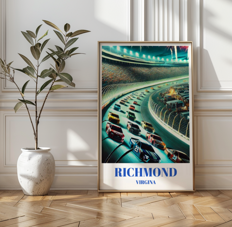 Richmond, Virginia Raceway Travel Poster, Stock Car Race Print