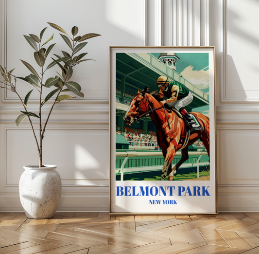 Stunning Belmont Park Race Track Travel Poster