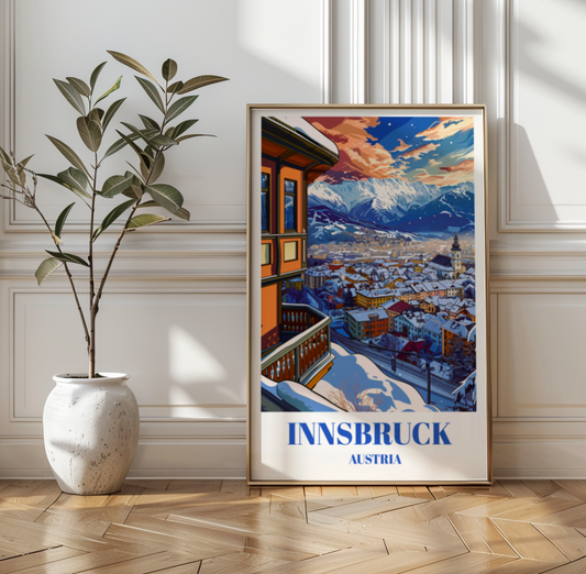 Travel Poster of Innsbruck, Austria - Alpine Charm, Old Town Architecture