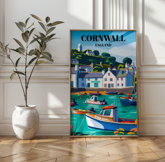 Looe Fishing Village Travel Poster, Cornwall, England, Coastal Wall Art