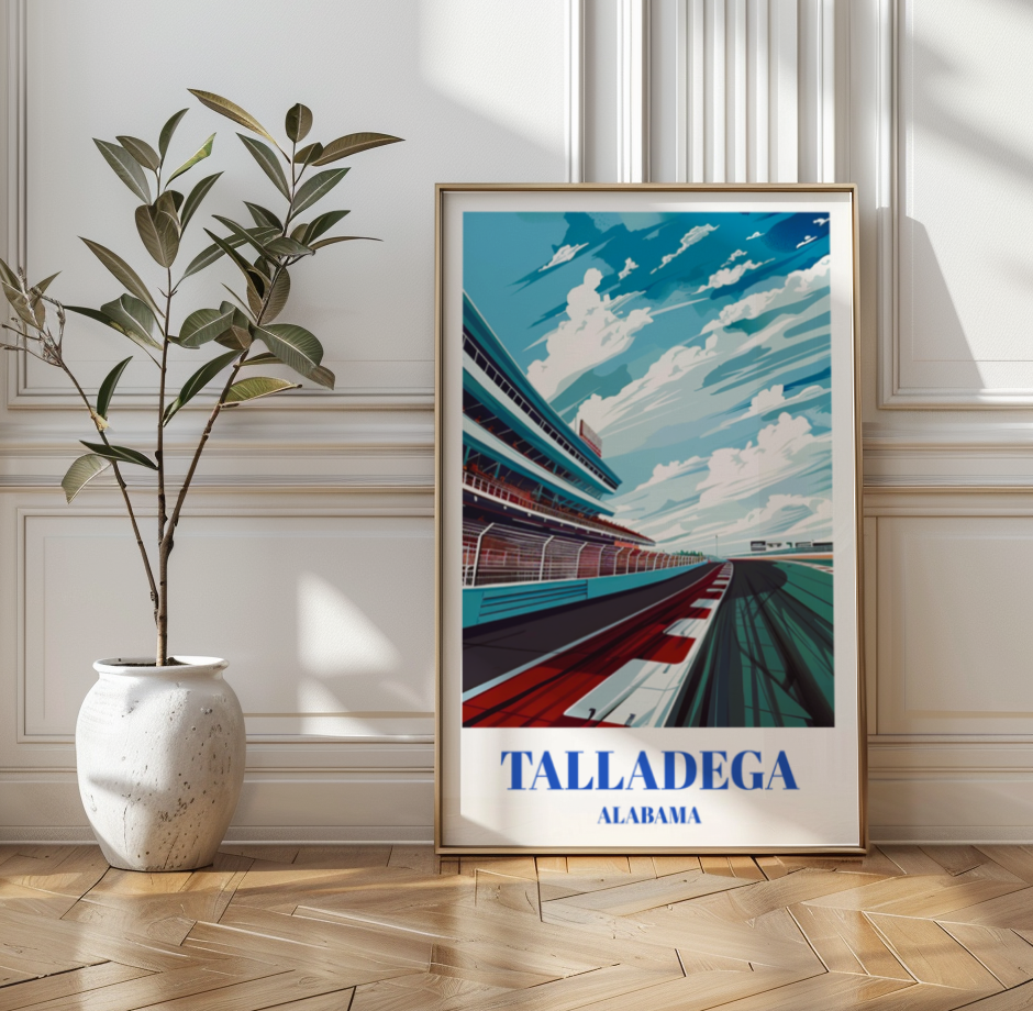 Talladega Superspeedway Travel Poster, NASCAR Racing Art Print