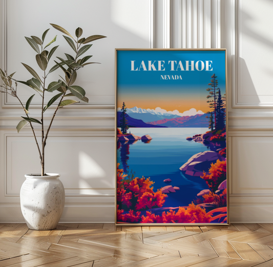 Lake Tahoe Travel Poster, Stunning Mountain Landscape Travel Print