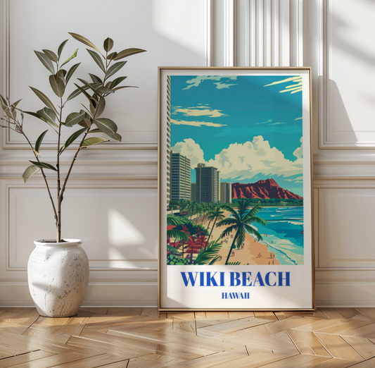 Waikiki Beach Hawaii Travel Poster, Hawaiian Wall Art Prin