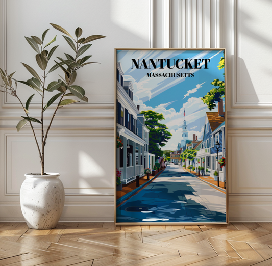 Downtown Nantucket Travel Poster - New England Art Print,
