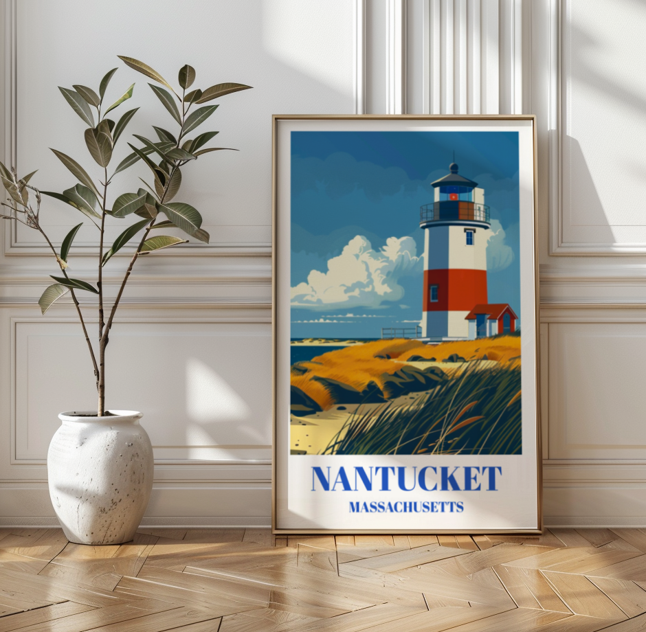 Nantucket Massachusetts Travel Poster, Island Art Print, Coastal Decor