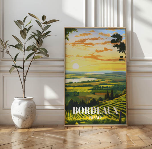 Bordeaux Wine Region Travel Poster, France Vineyard Wall Art Print