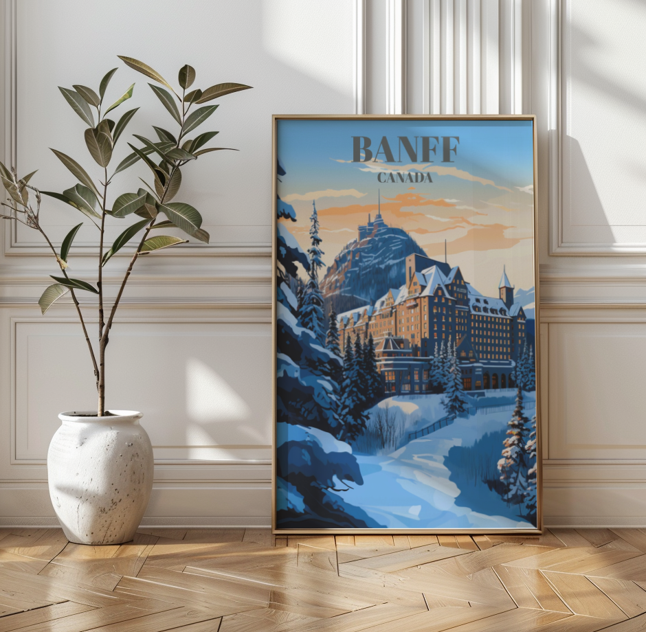 Fairmont Hotel in Banff, Canada Travel Poster - Banff National Park Wall Decor