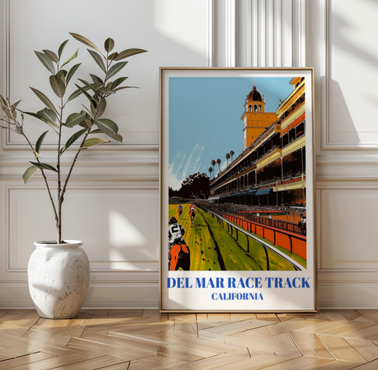 Vintage Del Mar Horse Racetrack Travel Poster, California Equestrian Print