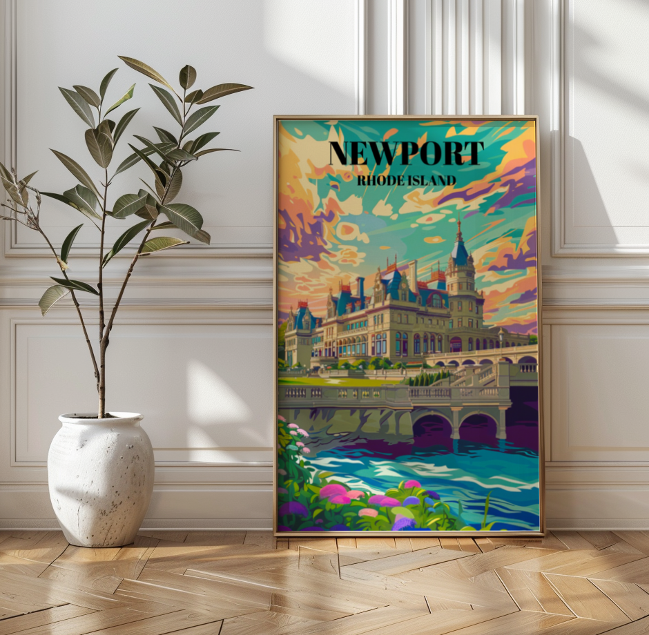 The Breakers, Newport Rhode Island Travel Poster, Gilded Age Mansion