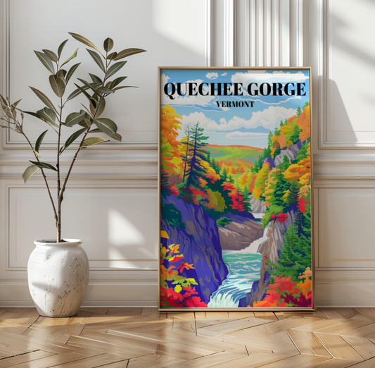 Quechee Gorge Vermont Travel Poster, Scenic Nature Landscape