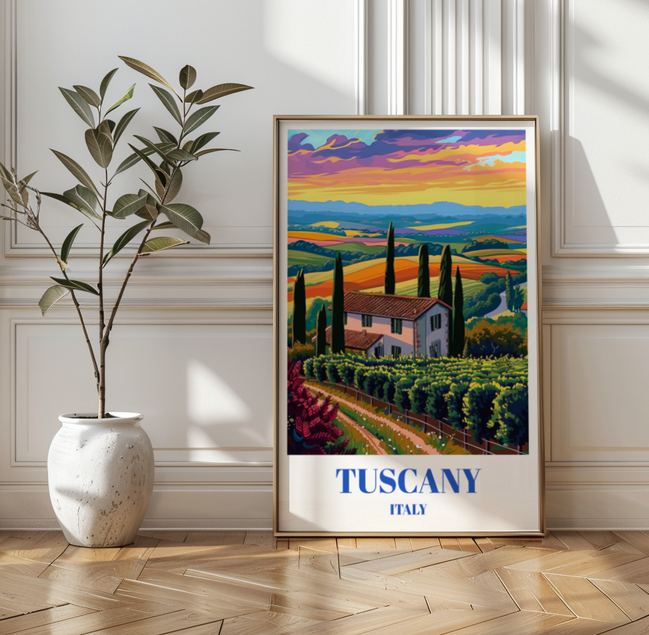 Chianti Region Wineries in Tuscany, Italy Travel Poster, Rustic Wall Art Decor