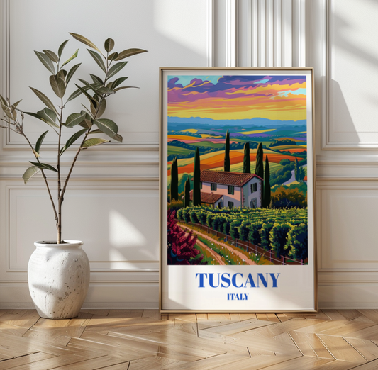Chianti Region Wineries in Tuscany, Italy Travel Poster, Rustic Wall Art Decor