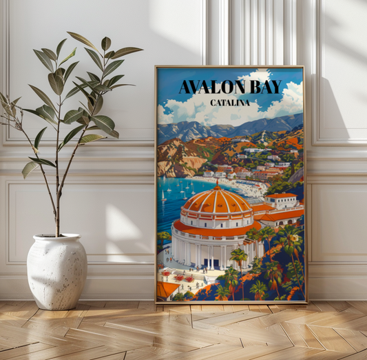 Avalon Bay, Catalina Island Travel Poster, Scenic California Coastline Art Print