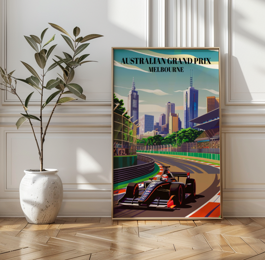 Australian Grand Prix Melbourne Circuit Travel Poster, Formula 1 Racing Wall Art