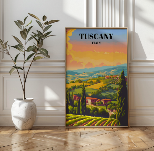 Chianti Region Wineries Travel Poster, Vintage Wall Art of Tuscany's Vineyards