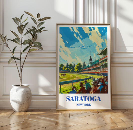 Vintage Style Saratoga Race Course Travel Poster Print - Horse Racing Art Decor