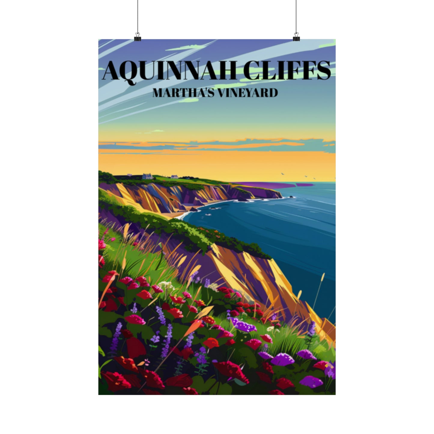 Aquinnah Cliffs Martha's Vineyard Travel Poster, Gay Head Cliffs Sunset Art