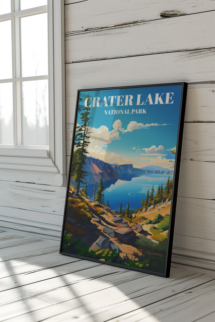 Crater Lake National Park Travel Poster: Scenic Landscape Art Print