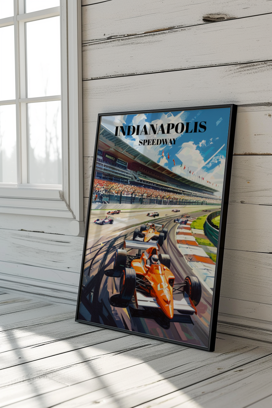 Indianapolis Speedway Racetrack Travel Poster. Indy-500 Wall Art