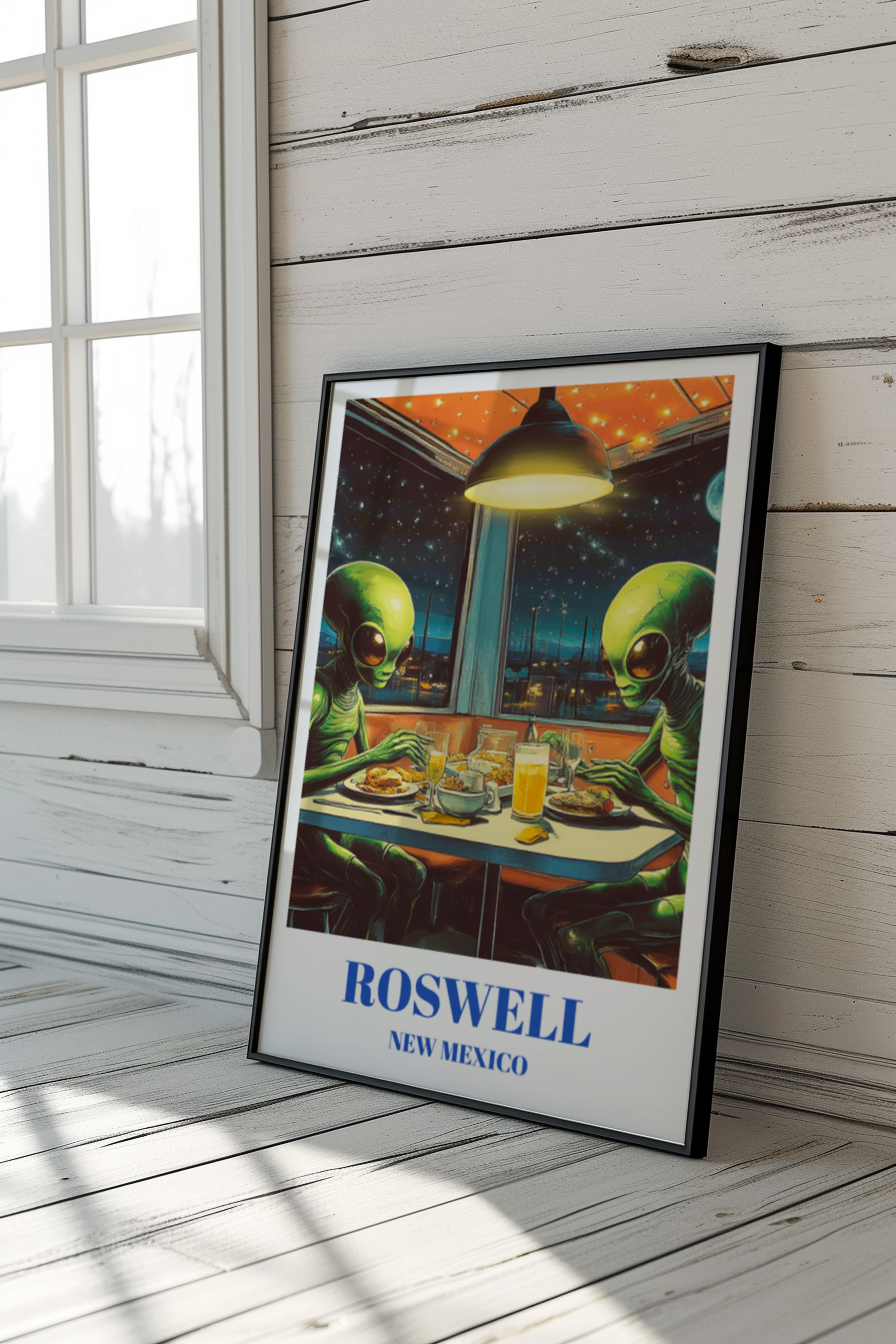 Roswell New Mexico Travel Poster, UFO Alien Art Print, Sci-Fi Wall Art