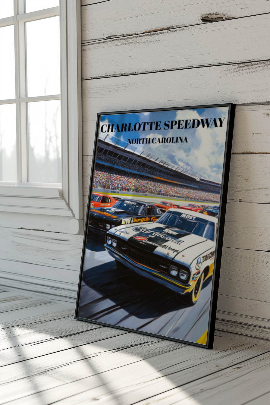 Charlotte Speedway Travel Poster Print, NASCAR Racing Wall Art