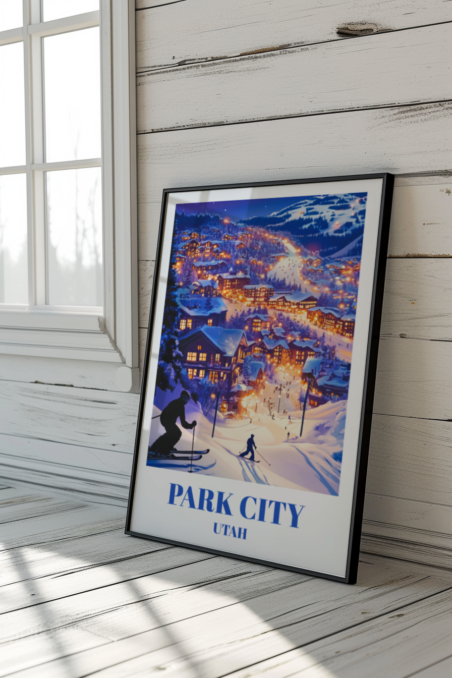 Park City Utah Travel Poster, Winter Ski Destination Wall Art Print