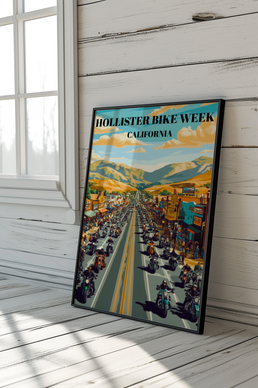 Hollister California Bike Week Travel Poster, Motorcycle Rally Wall Art, Biker Event